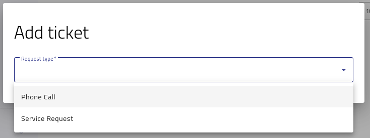 Auswahl des Anfragetyps für ein neues Supportticket