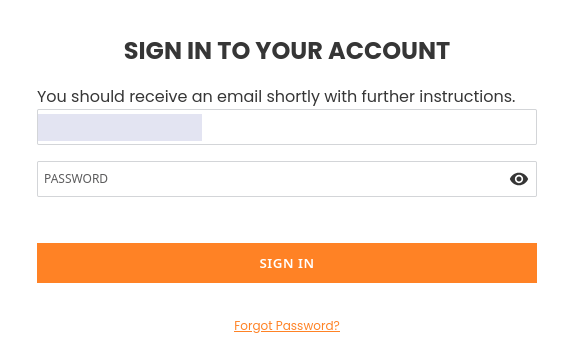 Bestätigung, dass Anweisungen zum Zurücksetzen des Passworts per E-Mail versendet werden