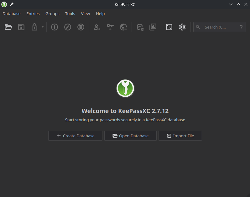 KeePassXC-Willkommensansicht mit der Schaltfläche Create Database