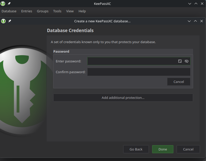 KeePassXC-Ansicht Database Credentials