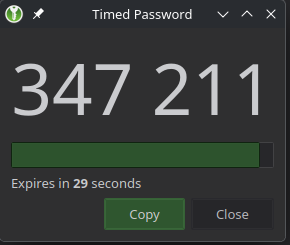 KeePassXC-Dialog Timed Password mit einem sechsstelligen Code