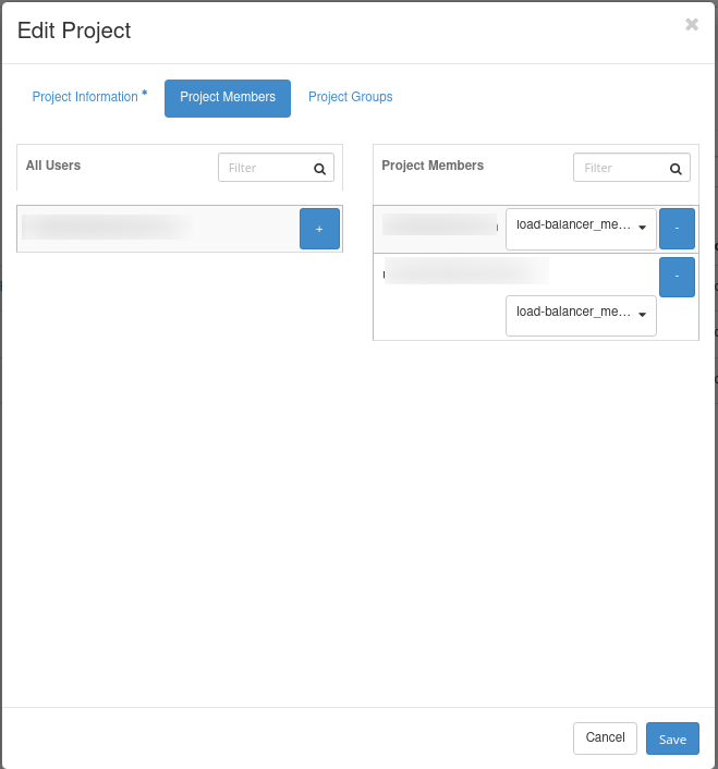 Dialog Edit Project mit der Registerkarte Project Members