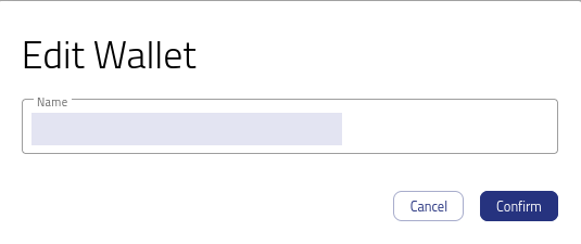 Dialog Edit Wallet mit einem Feld für den Wallet-Namen