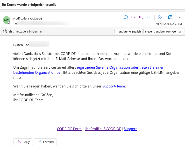 E-Mail zur Kontobestätigung auf Deutsch