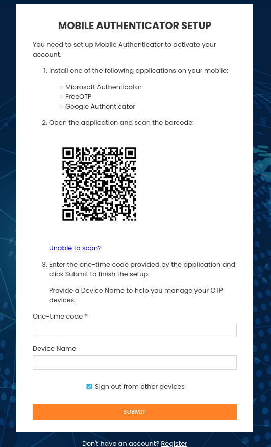 QR code screen