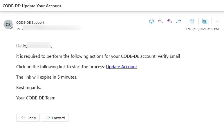 E-Mail mit dem Link zur Kontoverifizierung